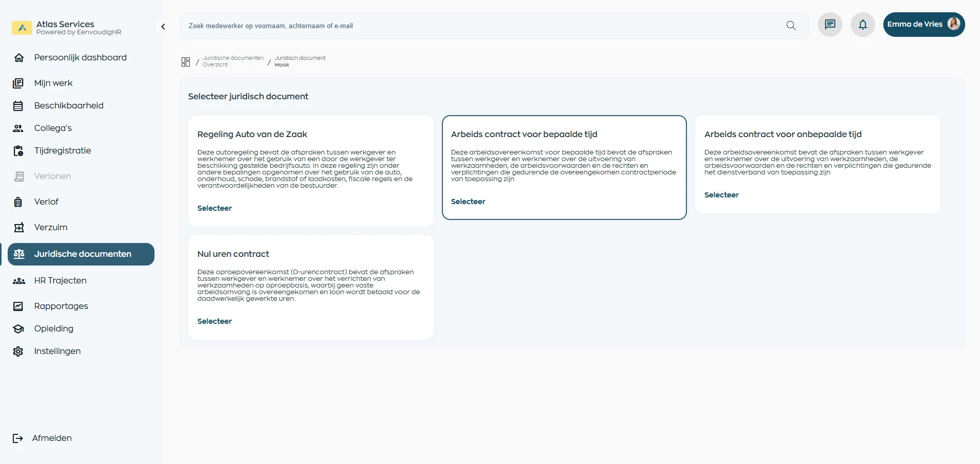 Library of legal HR templates in WorkVine