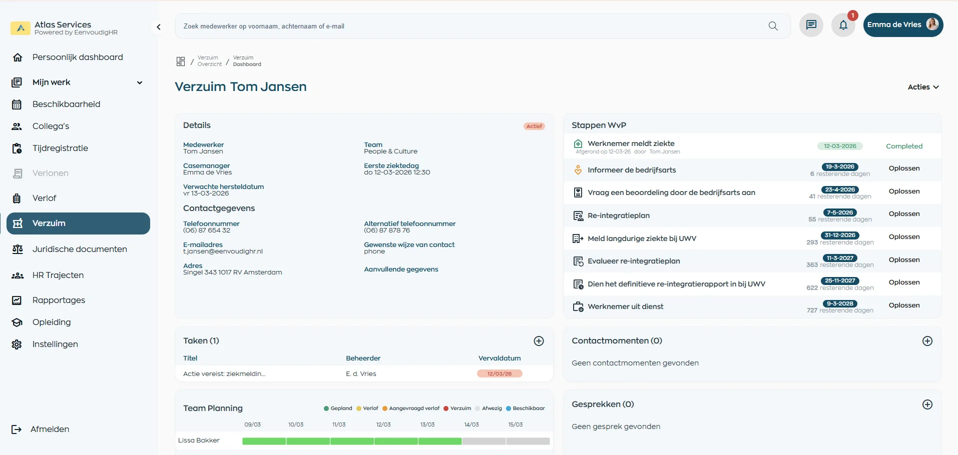 Absence management in WorkVine